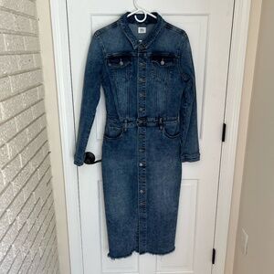 WASH LAB Blue Piece Dyed Midi Long Sleeve Denim Dress